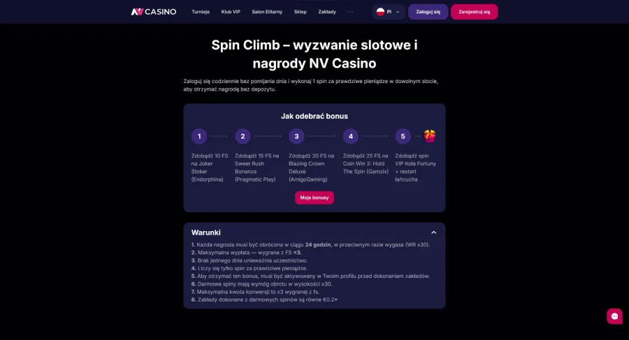 15 darmowych spinow w NV Casino