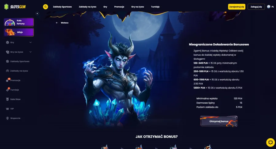 15 darmowych spinow w Slotsgem Casino